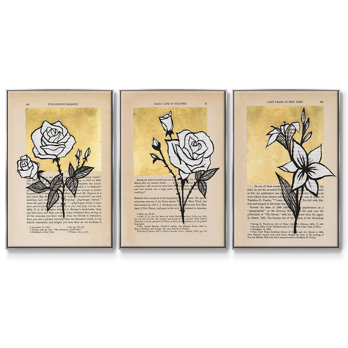 Floral Diary I - Framed Premium Gallery Wrapped Canvas L Frame 3 Piece Set - Ready to Hang