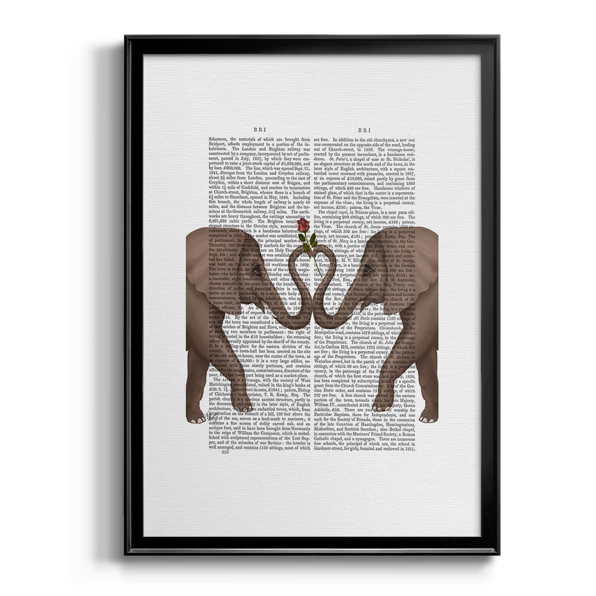 Elephants Heart and Rose - Modern Framed Canvas Print