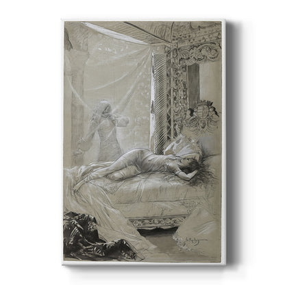 Canvas art print featuring an Art Nouveau interior scene of a woman reclining in a private alcove on a clean white background.