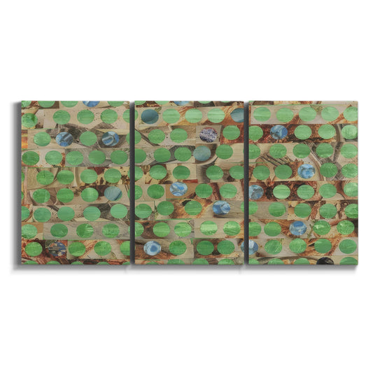Three-panel canvas wall art featuring geometric fractal abstract slot pattern on white background.