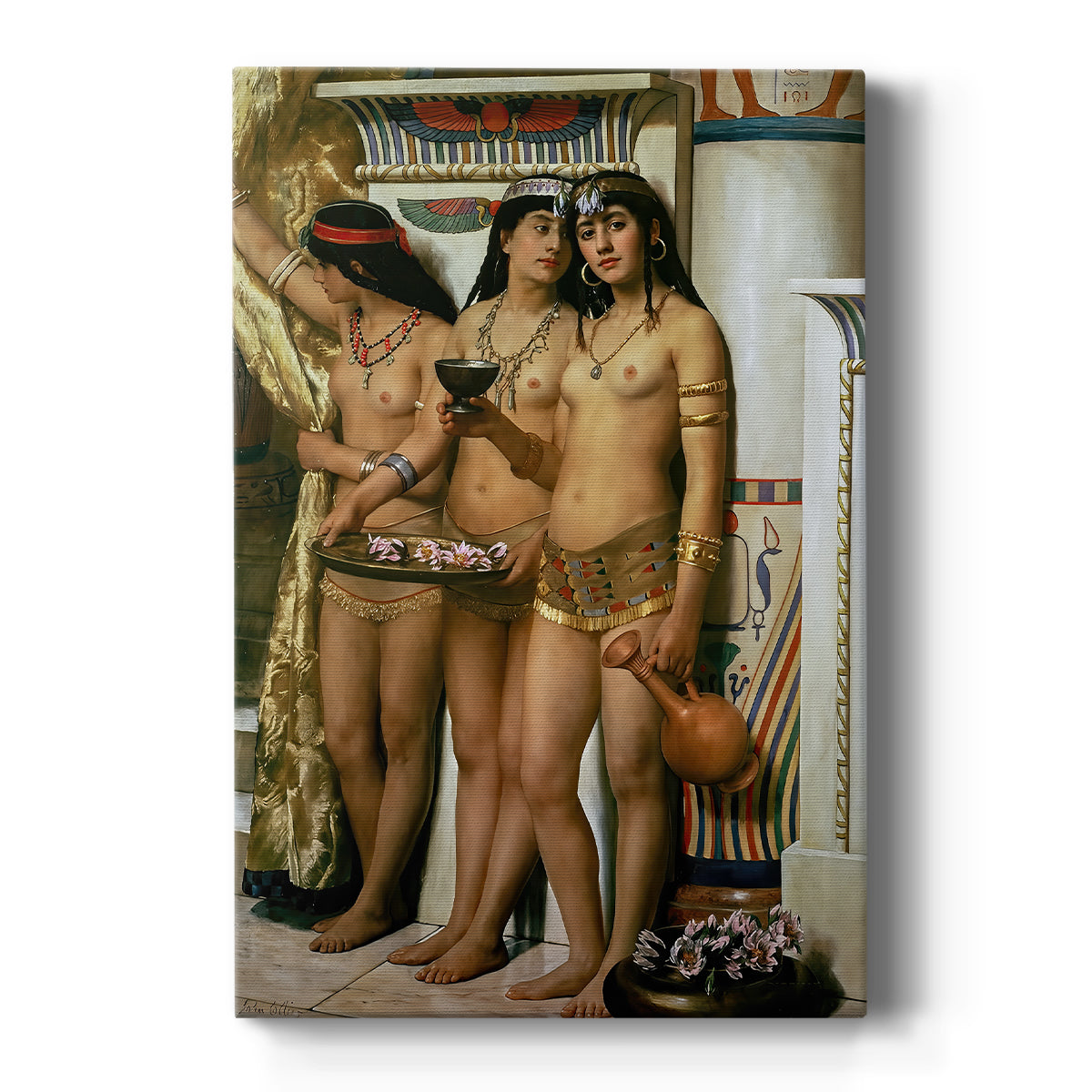 Canvas art print featuring a historical scene of female figures gathered in an ornate interior setting on a clean white background.