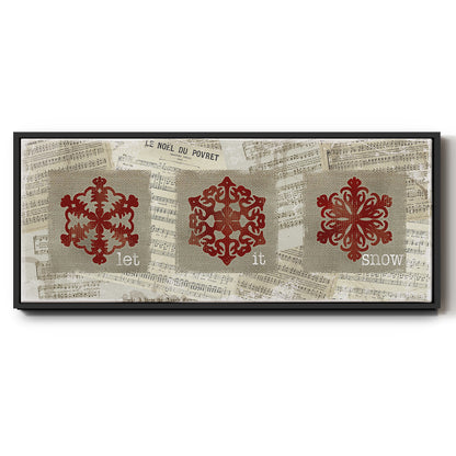 Burlap Music Snowflakes - Floater Framed Canvas Print