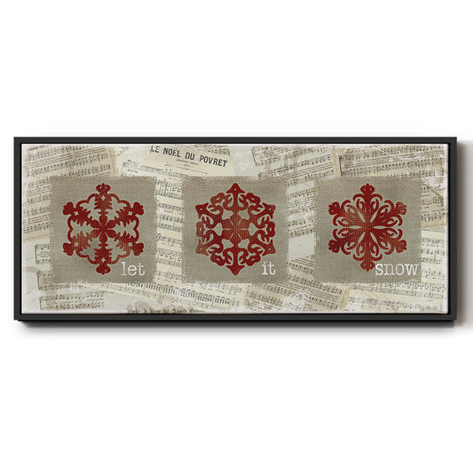 Burlap Music Snowflakes - Floater Framed Canvas Print