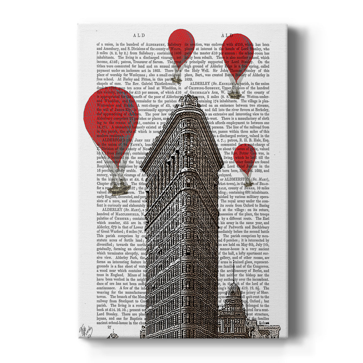 Flat Iron Building and Red Hot Air Balloons Premium Gallery Wrapped Canvas - Ready to Hang