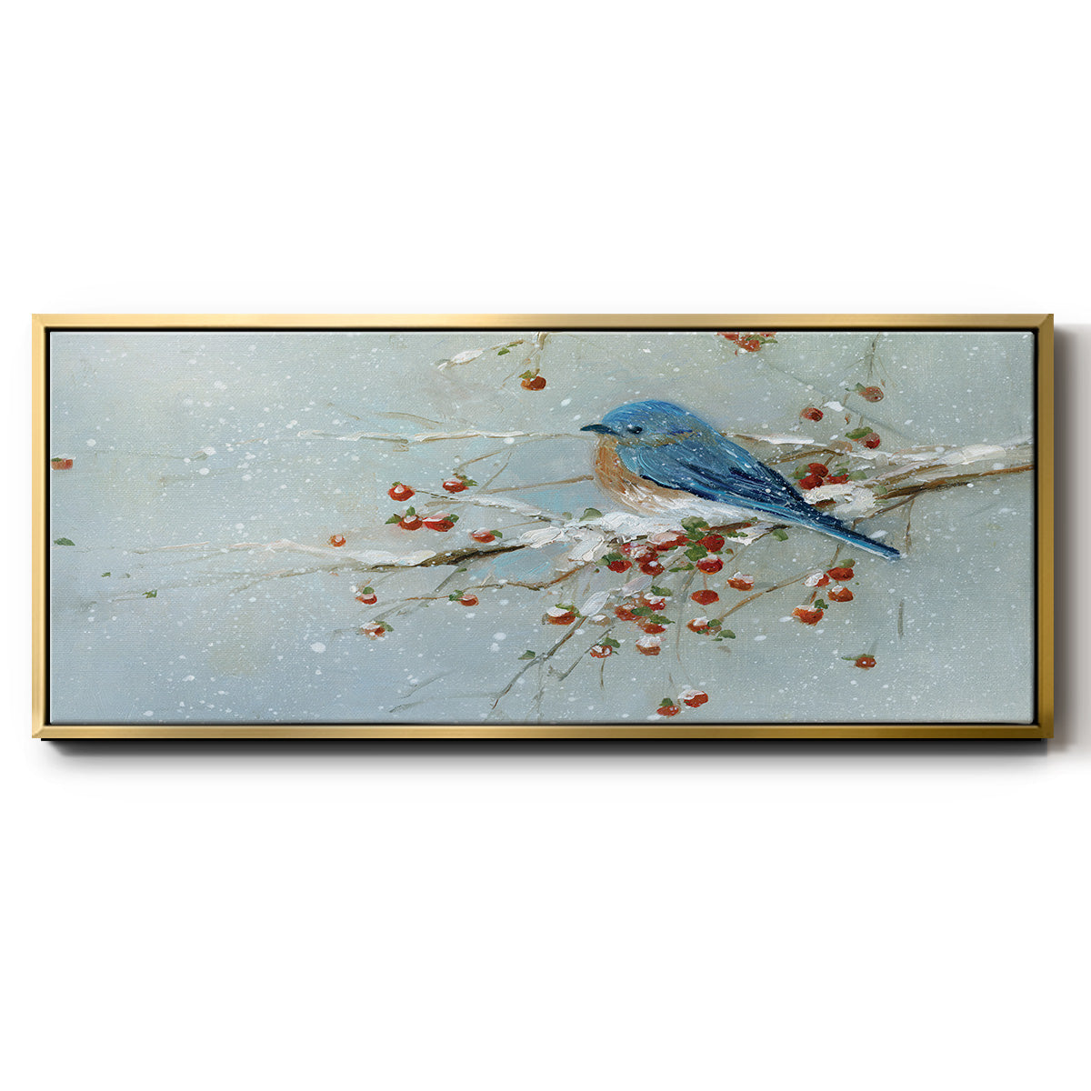 Blue Bird in Winter - Floater Framed Canvas Print