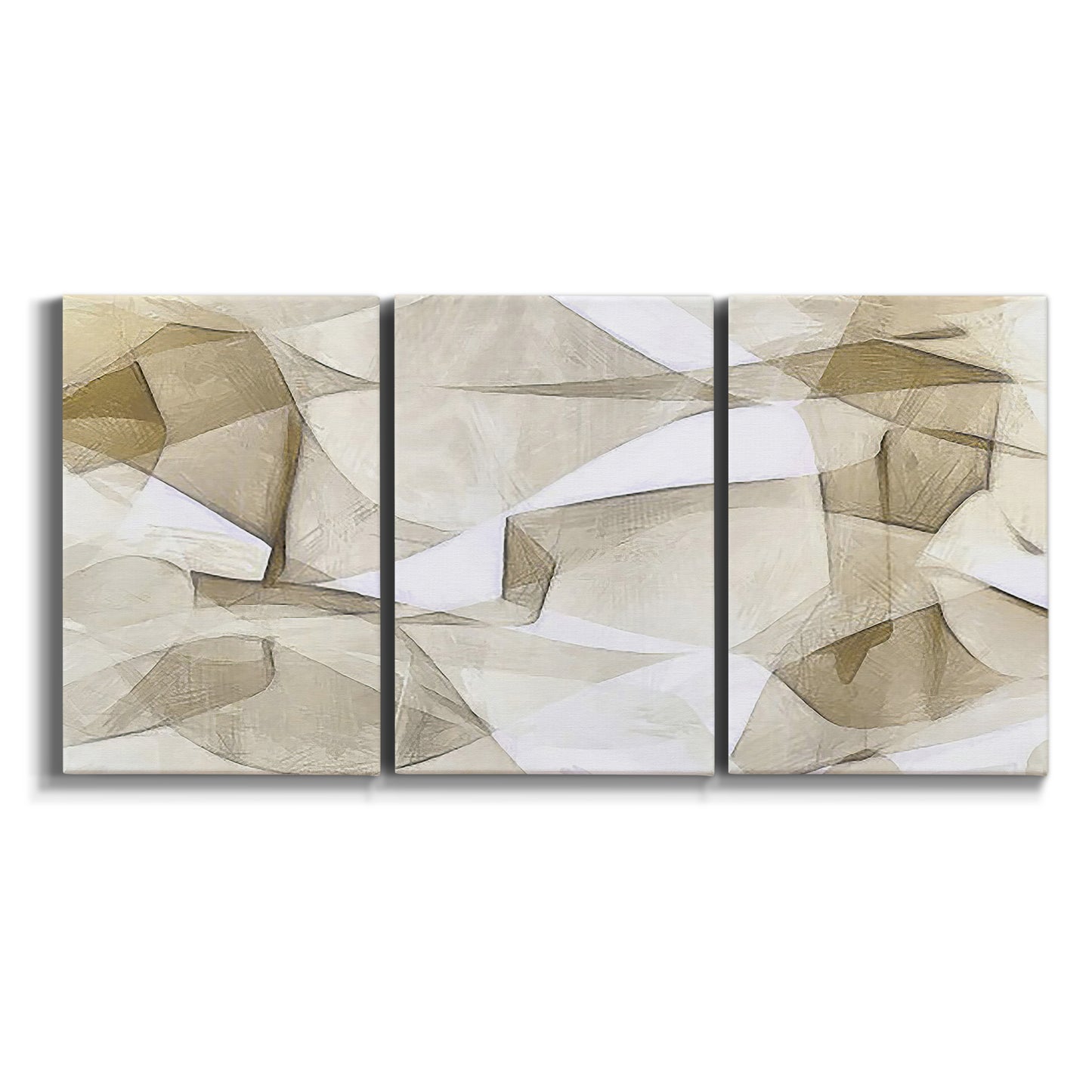 Three-panel canvas wall art featuring soft abstract meditative color balance on white background.