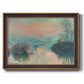 Impressionist winter river sunset scene by Claude Monet printed on canvas in an ornate bronzed mahogany wood frame.