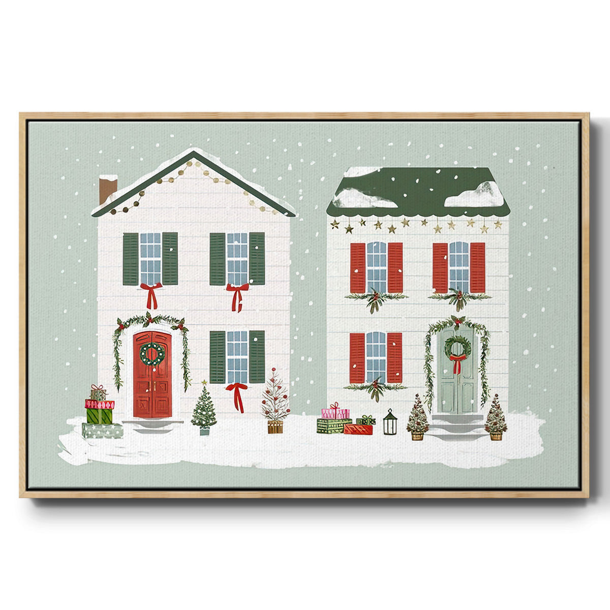 Festive Front Door Collection A - Framed Gallery Wrapped Canvas in Floating Frame