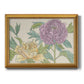 Contemporary peony flower illustration printed on canvas in an ornate antique gold frame.
