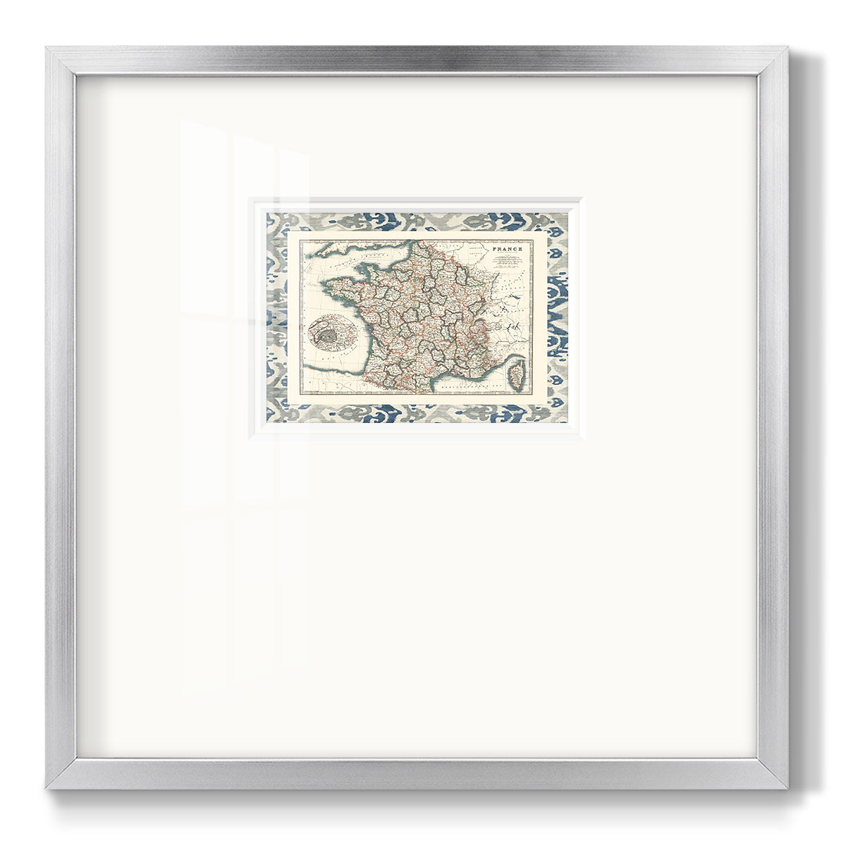 Bordered Map of France - Double Matboard Framed Print