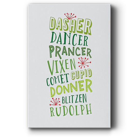 Reindeer Names  - Green - Gallery Wrapped Canvas