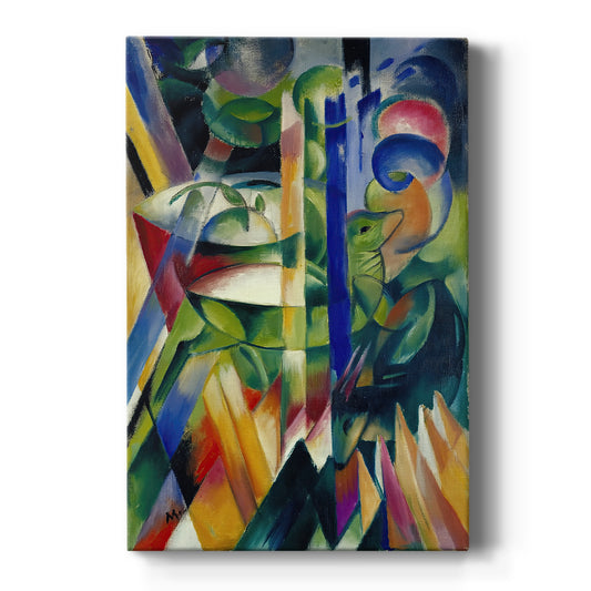 Canvas art print featuring an expressionist scene of goats in a colorful, abstract mountain setting on a clean white background.