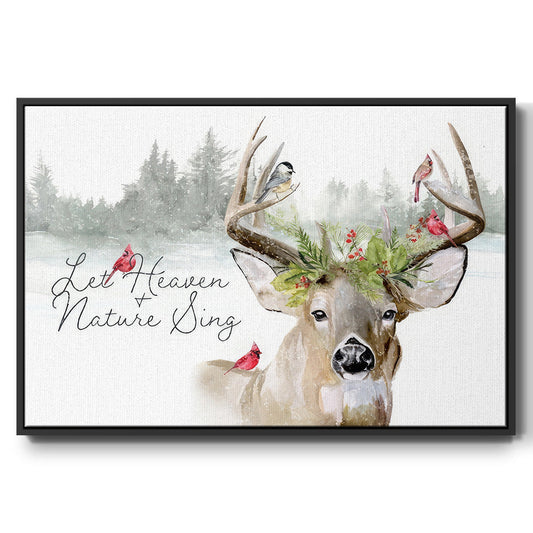 Holiday Deer Collection A - Framed Gallery Wrapped Canvas in Floating Frame