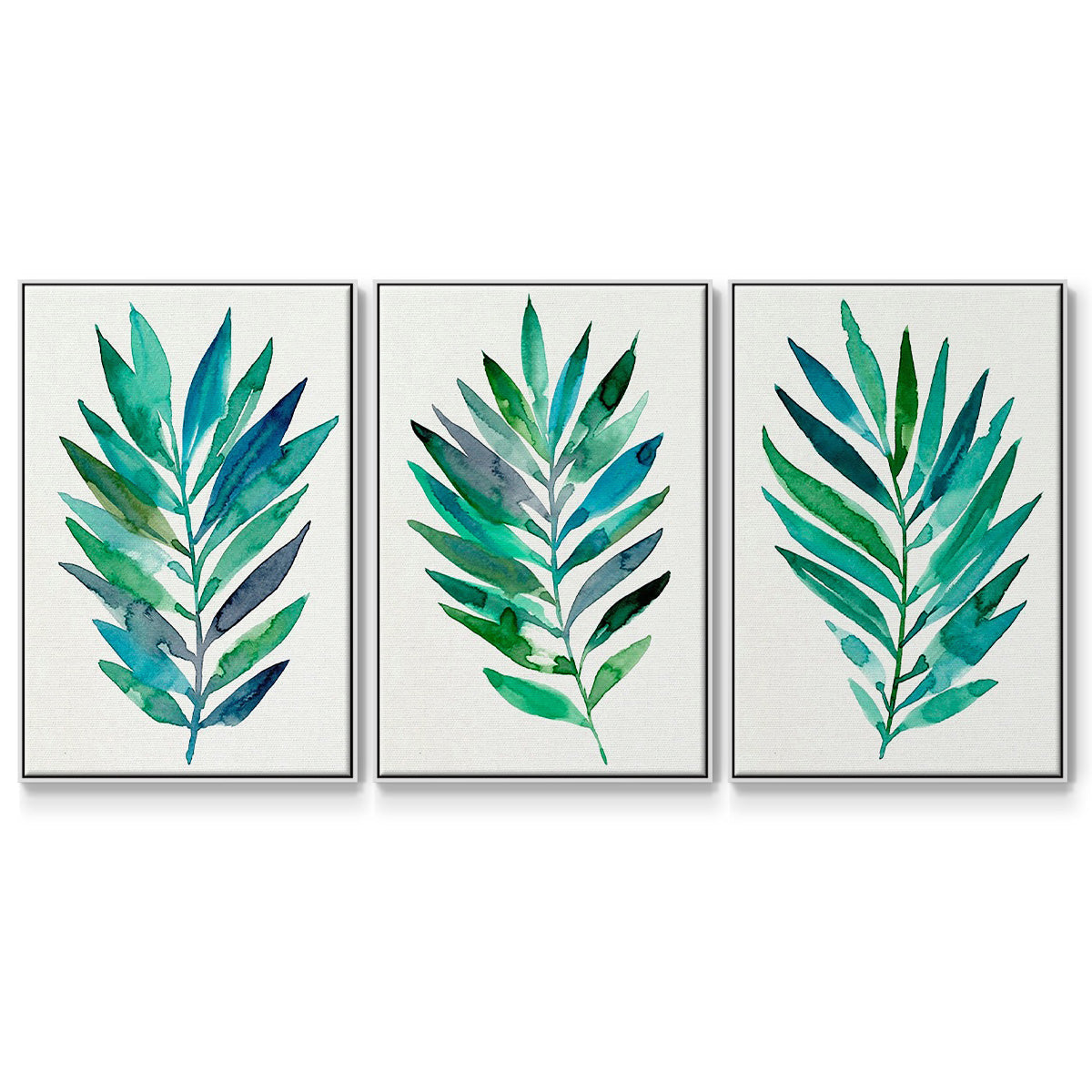 Palm Frond Flow I - Framed Premium Gallery Wrapped Canvas L Frame 3 Piece Set - Ready to Hang