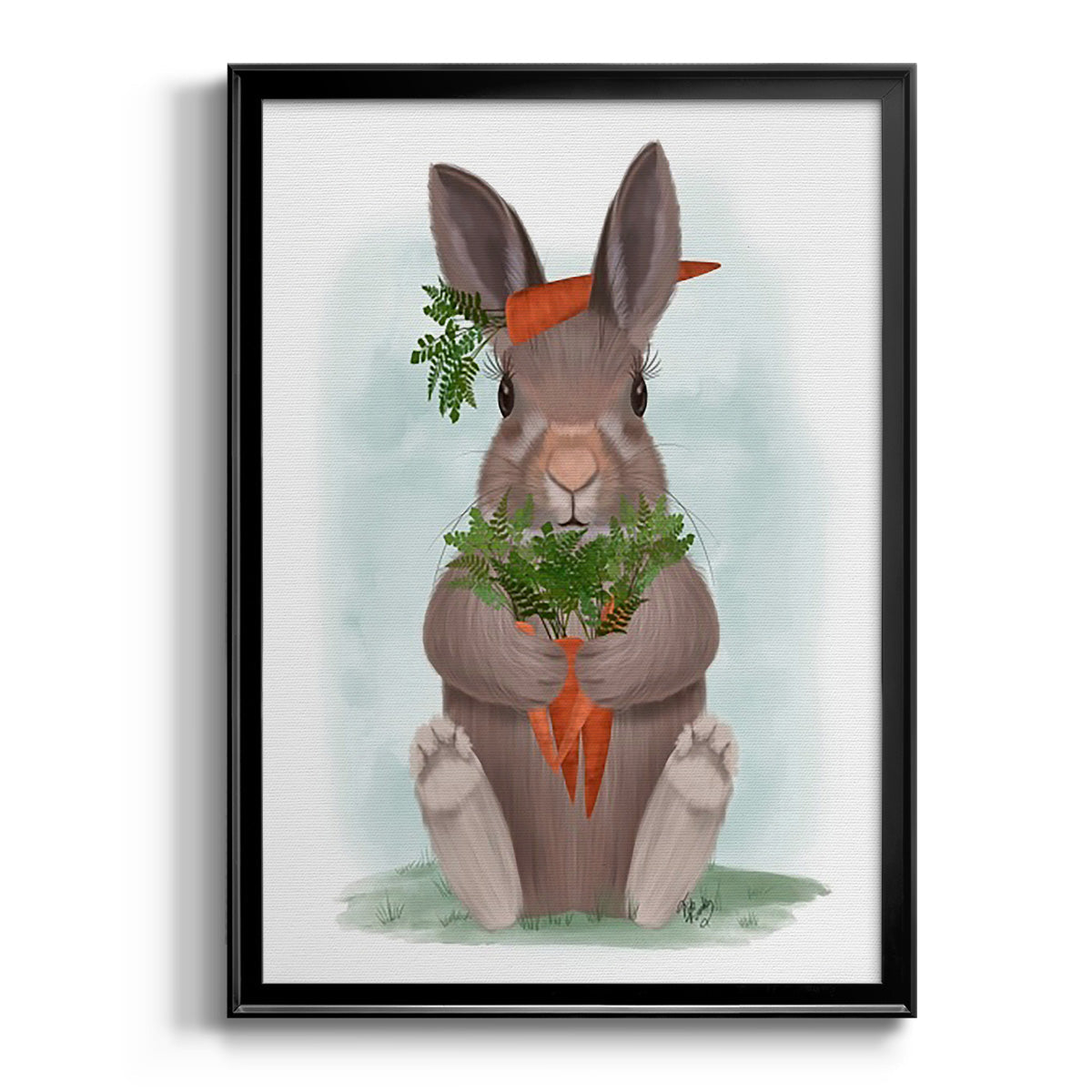 Rabbit Carrot Hug - Modern Framed Canvas Print