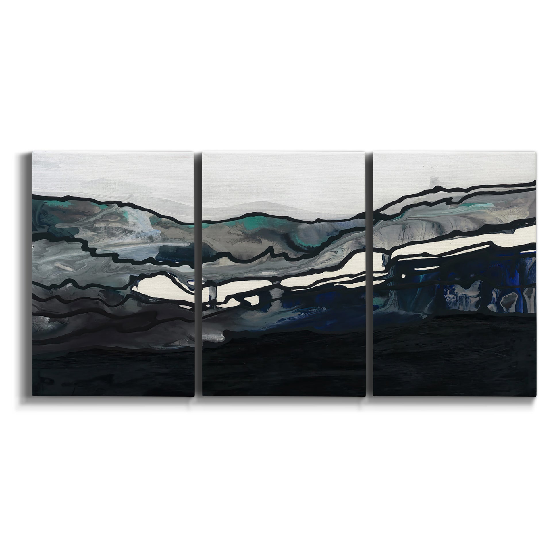 Three-panel canvas wall art featuring abstract passage of time composition on white background.