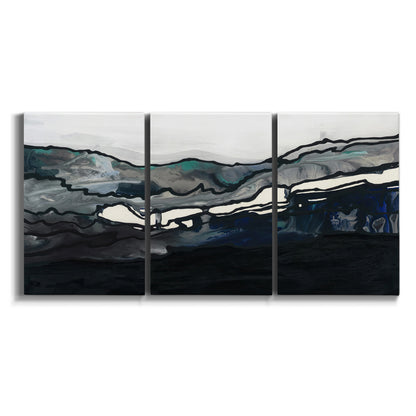 Three-panel canvas wall art featuring abstract passage of time composition on white background.