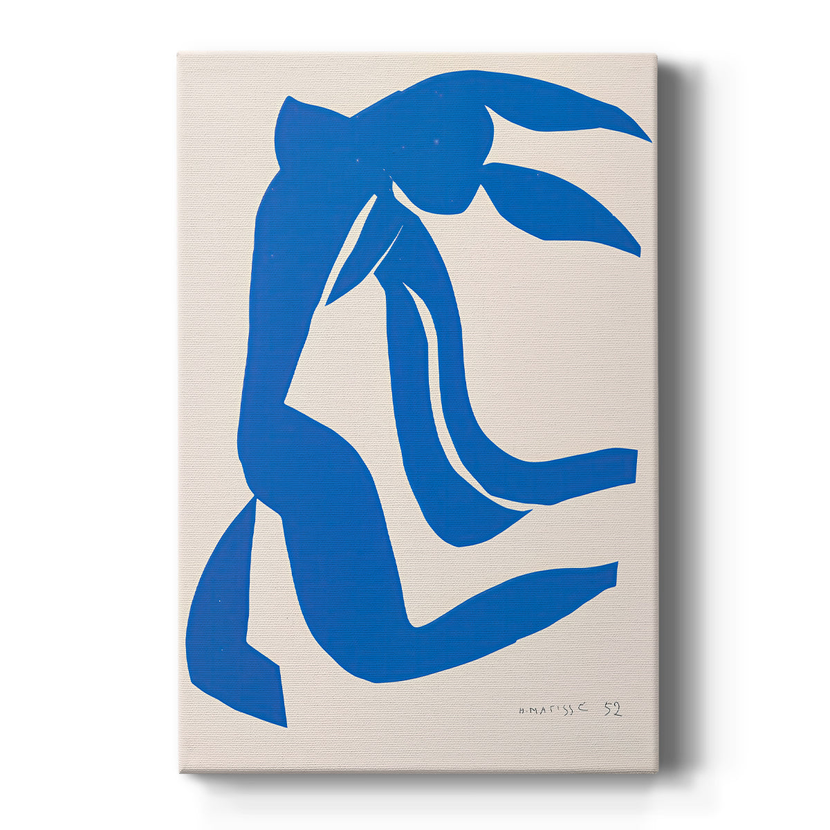 Canvas art print featuring an abstract composition of a female figure with flowing hair in bold shapes on a clean white background.
