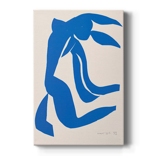Canvas art print featuring an abstract composition of a female figure with flowing hair in bold shapes on a clean white background.