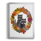 Raccoons Autumn Leaf Wreath - Modern Framed Canvas Print