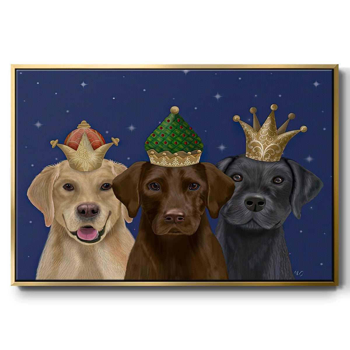 Christmas Labradors, Three Kings - Floater Framed Canvas Print