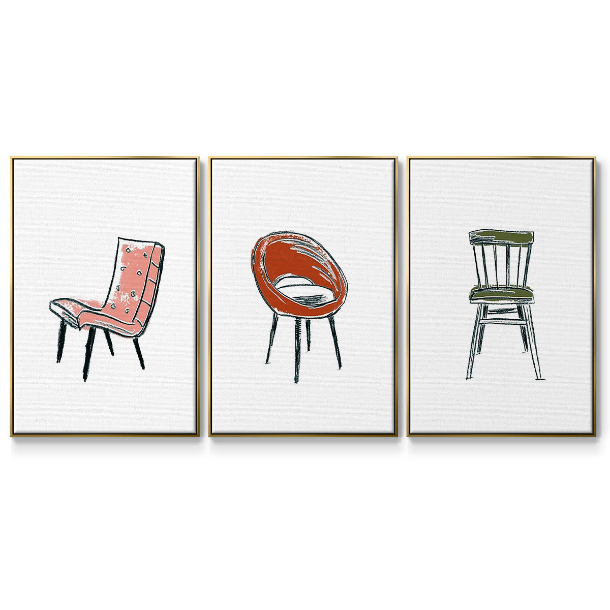 Take a Seat IV - Framed Premium Gallery Wrapped Canvas L Frame 3 Piece Set - Ready to Hang