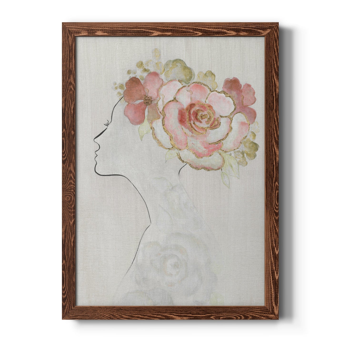 Fashion Floral Silhouette II - Barnwood Framed Canvas Print