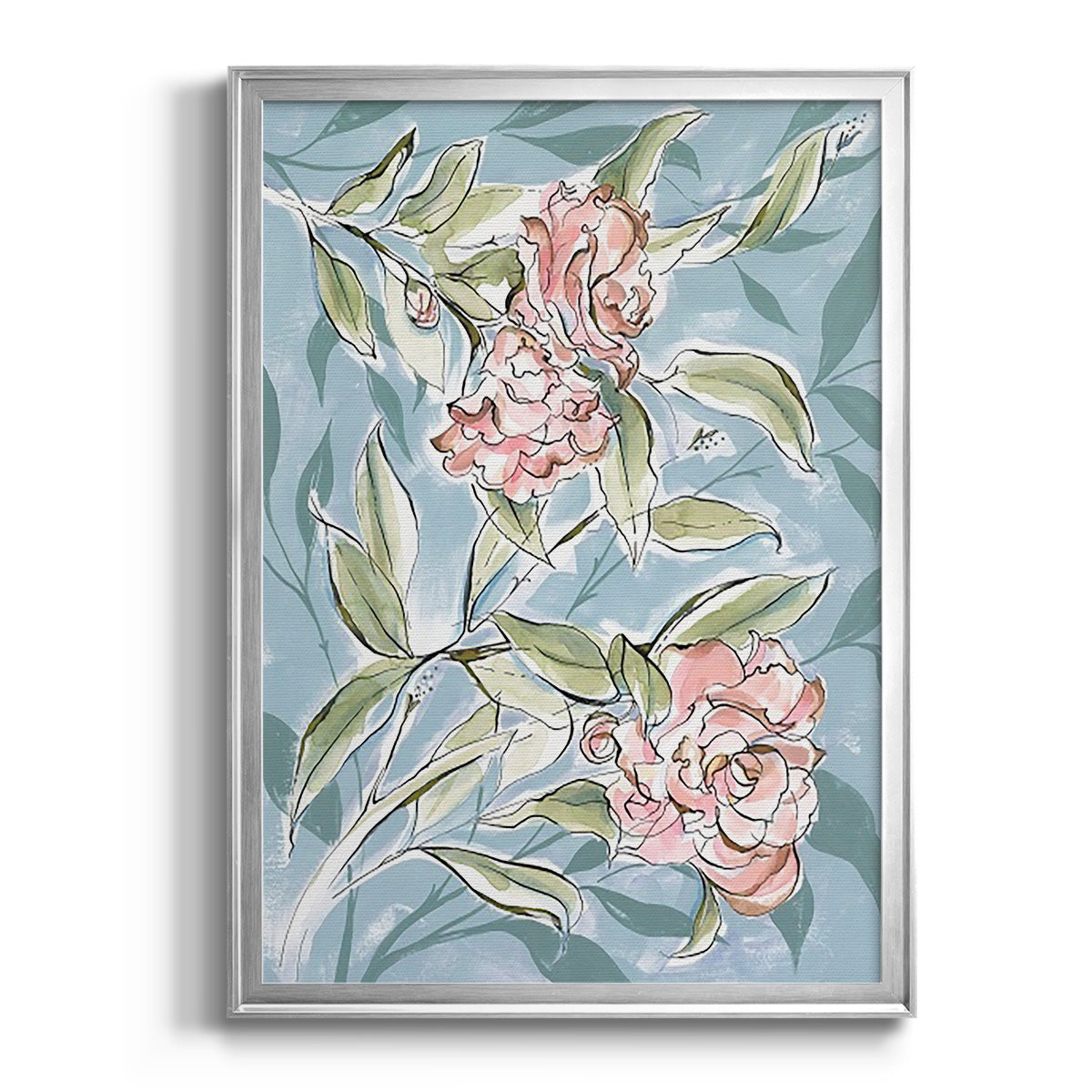 Faded Camellias I - Modern Framed Canvas Print