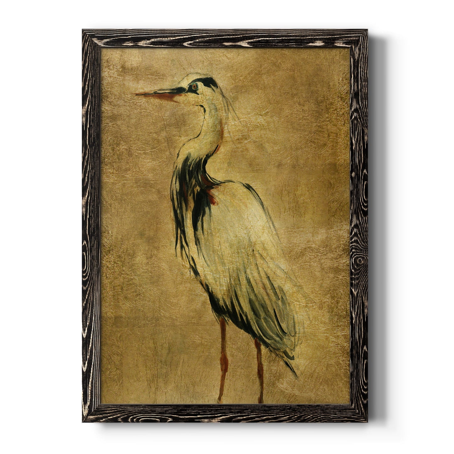 Gold Crane at Dusk II - Barnwood Framed Canvas Print