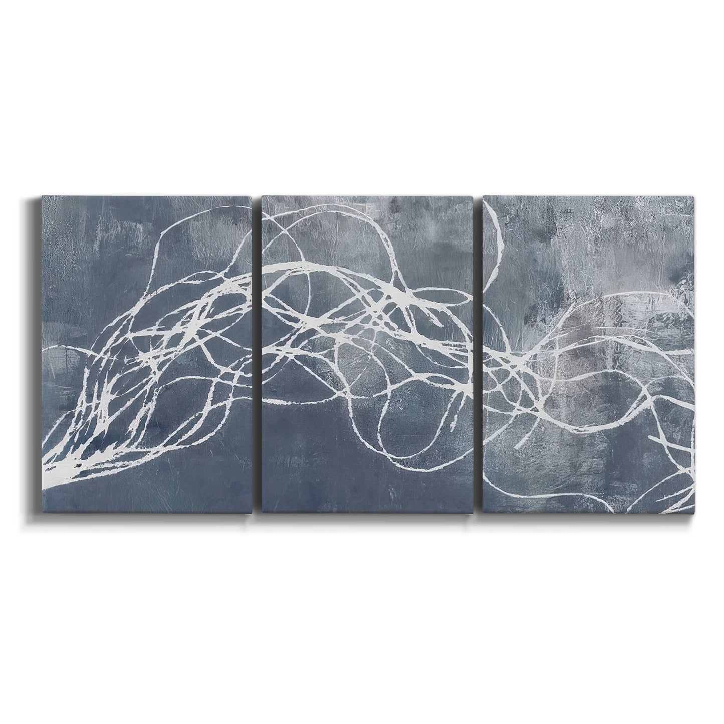 Three-panel canvas wall art featuring coastal shoreline at golden hour on white background.