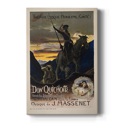 Canvas art print featuring an Art Nouveau poster of a mounted figure with bold lines and decorative text on a clean white background.
