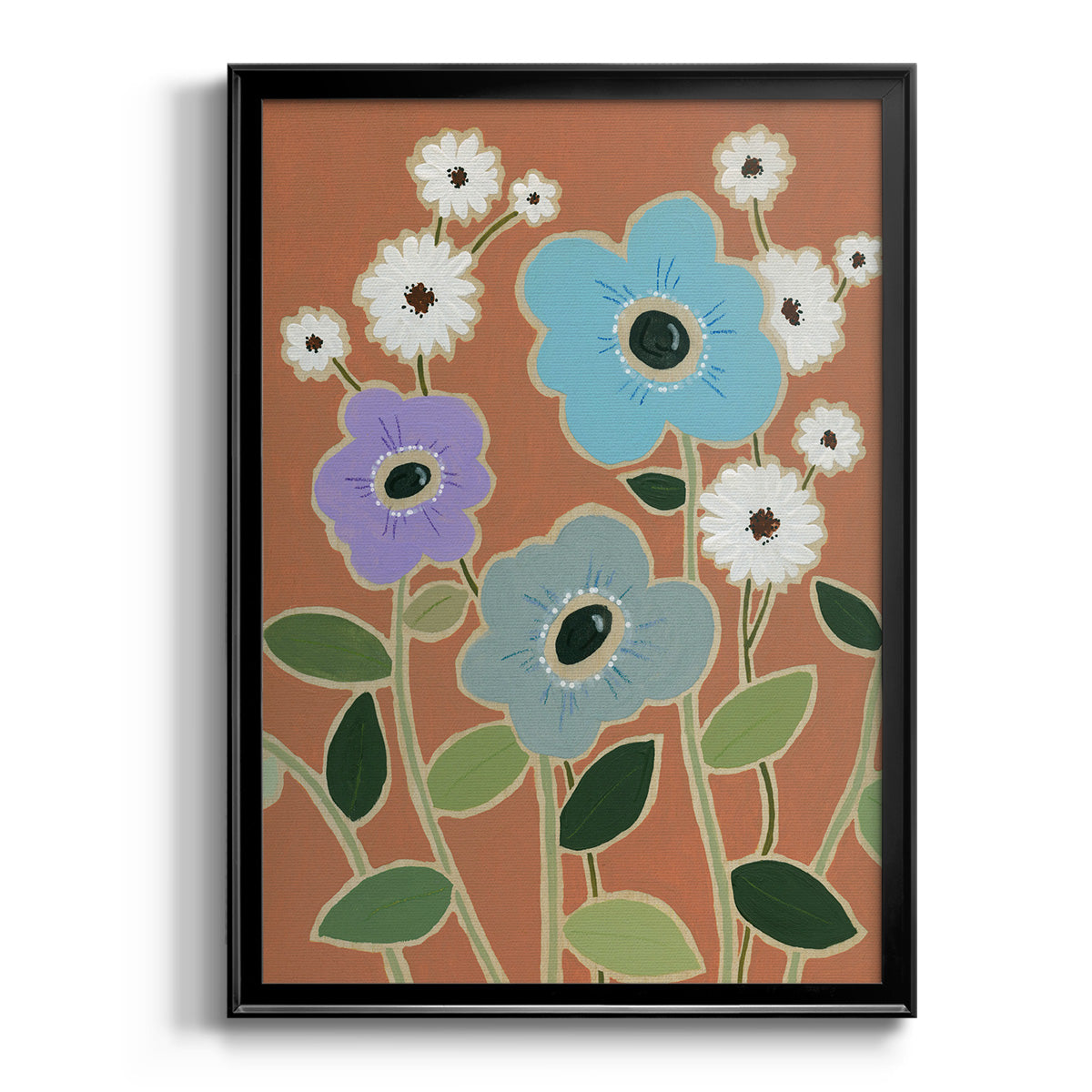 Woodblock Floral IV - Modern Framed Canvas Print