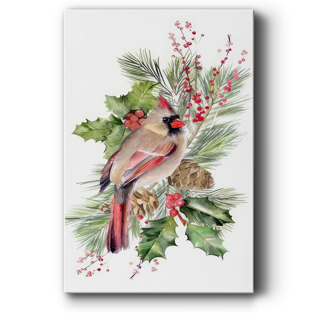 Cardinal Holly Christmas Collection B - Gallery Wrapped Canvas