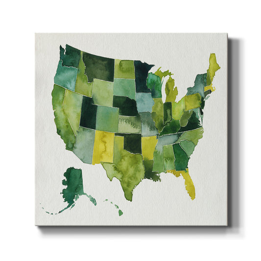 USA in Watercolor I - Canvas Art Print