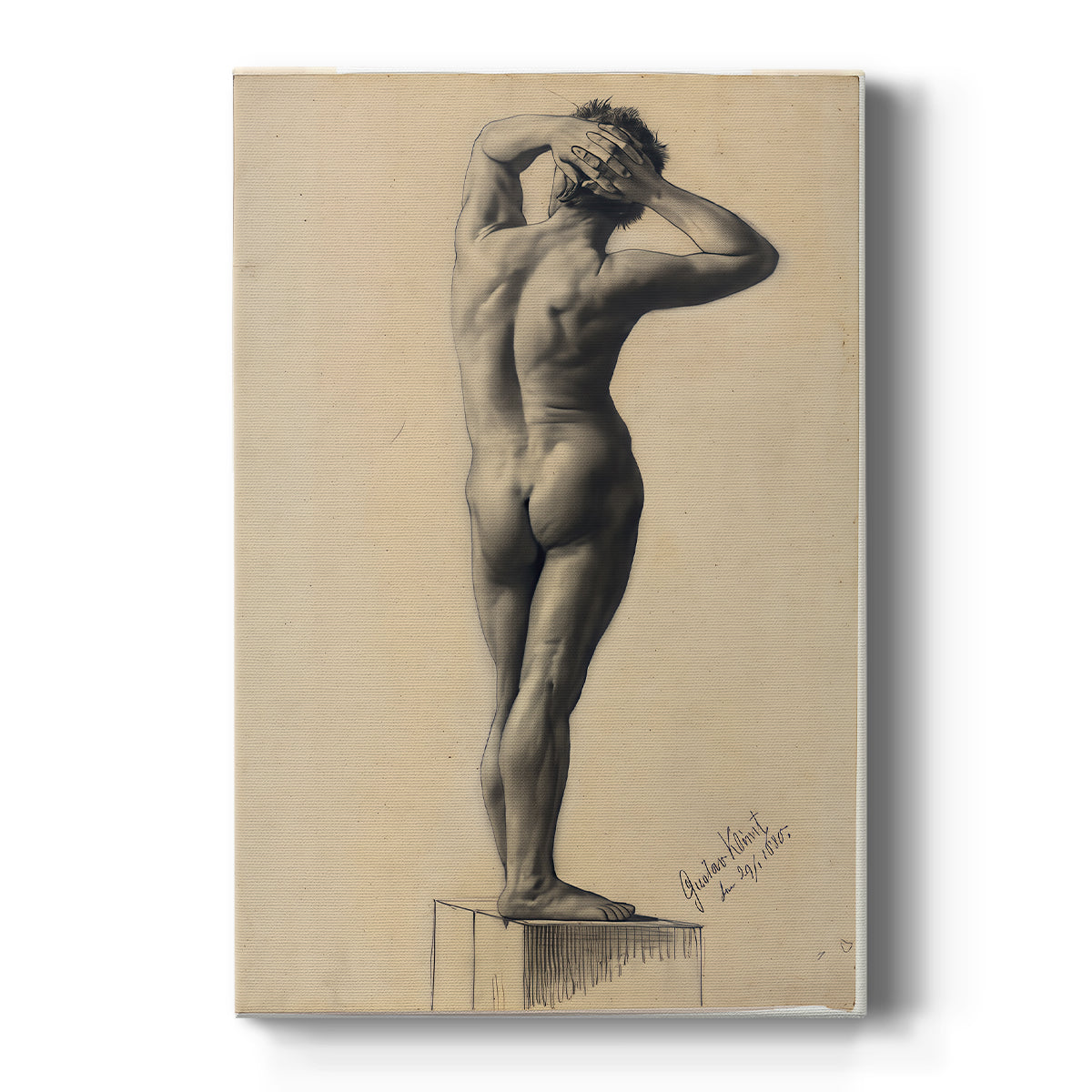 Canvas art print featuring a figure study of a standing male nude with soft lines and minimal detail on a clean white background.