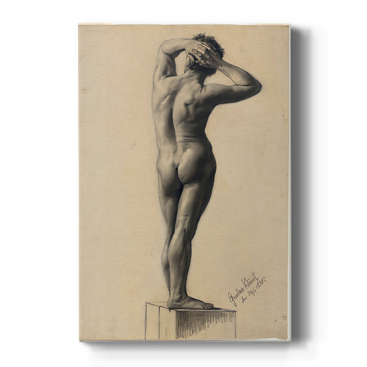 Canvas art print featuring a figure study of a standing male nude with soft lines and minimal detail on a clean white background.