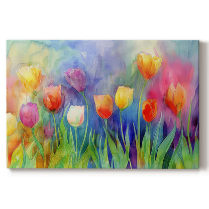 Colorful tulips blooming in a vibrant garden during spring with a dreamy, abstract background