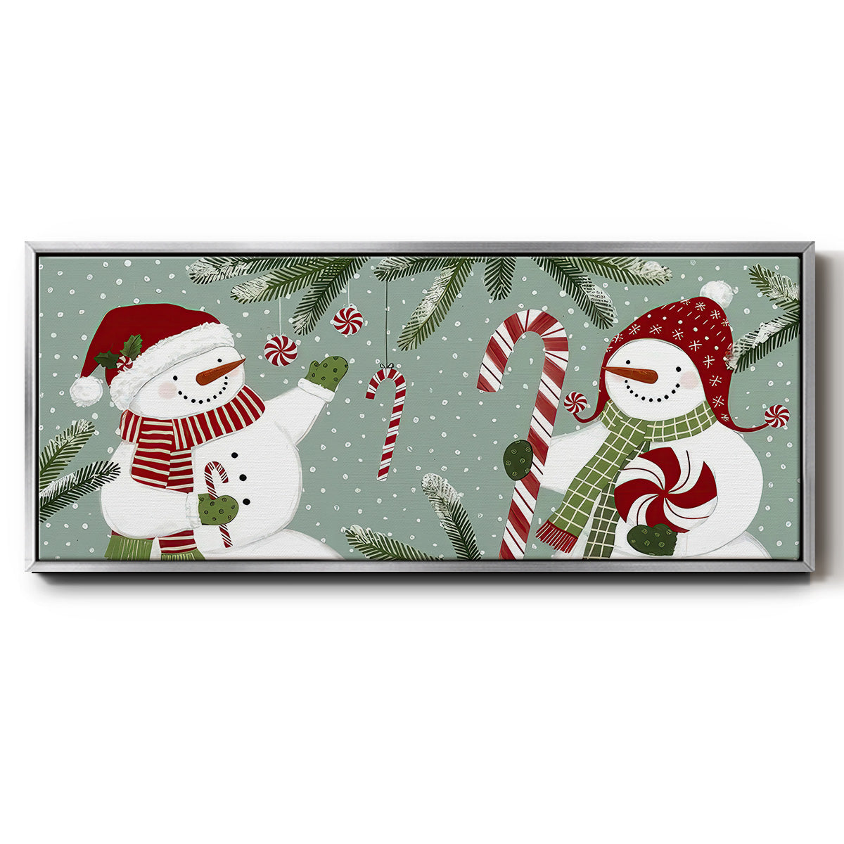 Peppermint Snowman Collection D - Floater Framed Canvas Print