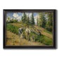 Impressionist countryside harvest scene by Camille Pissarro printed on canvas in an ornate black frame with gilded inner detail.