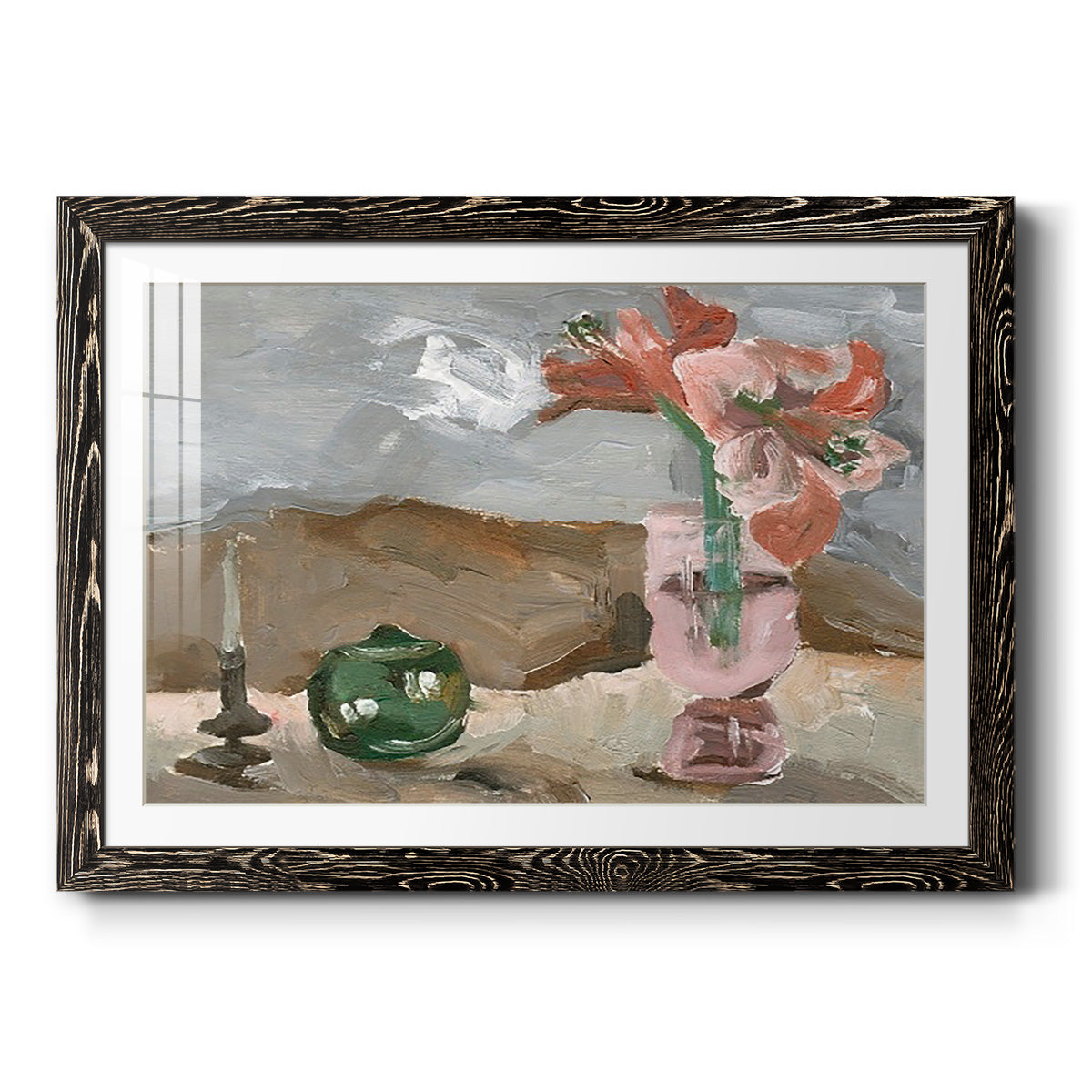 Vase of Pink Flowers II - Barnwood Framed Art Print