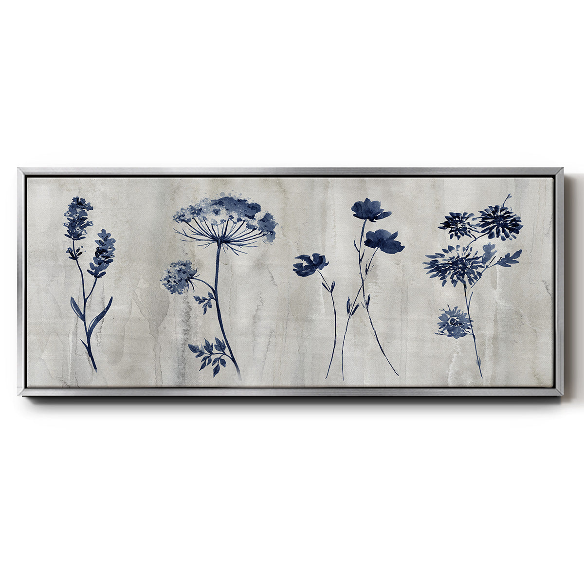 Indigo Row - Floater Framed Canvas Print