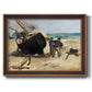 Impressionist nautical work scene by Édouard Manet printed on canvas in an ornate bronzed mahogany wood frame.