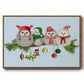 Christmas Fluffy Christmas Owls on Branch - Framed Gallery Wrapped Canvas in Floating Frame