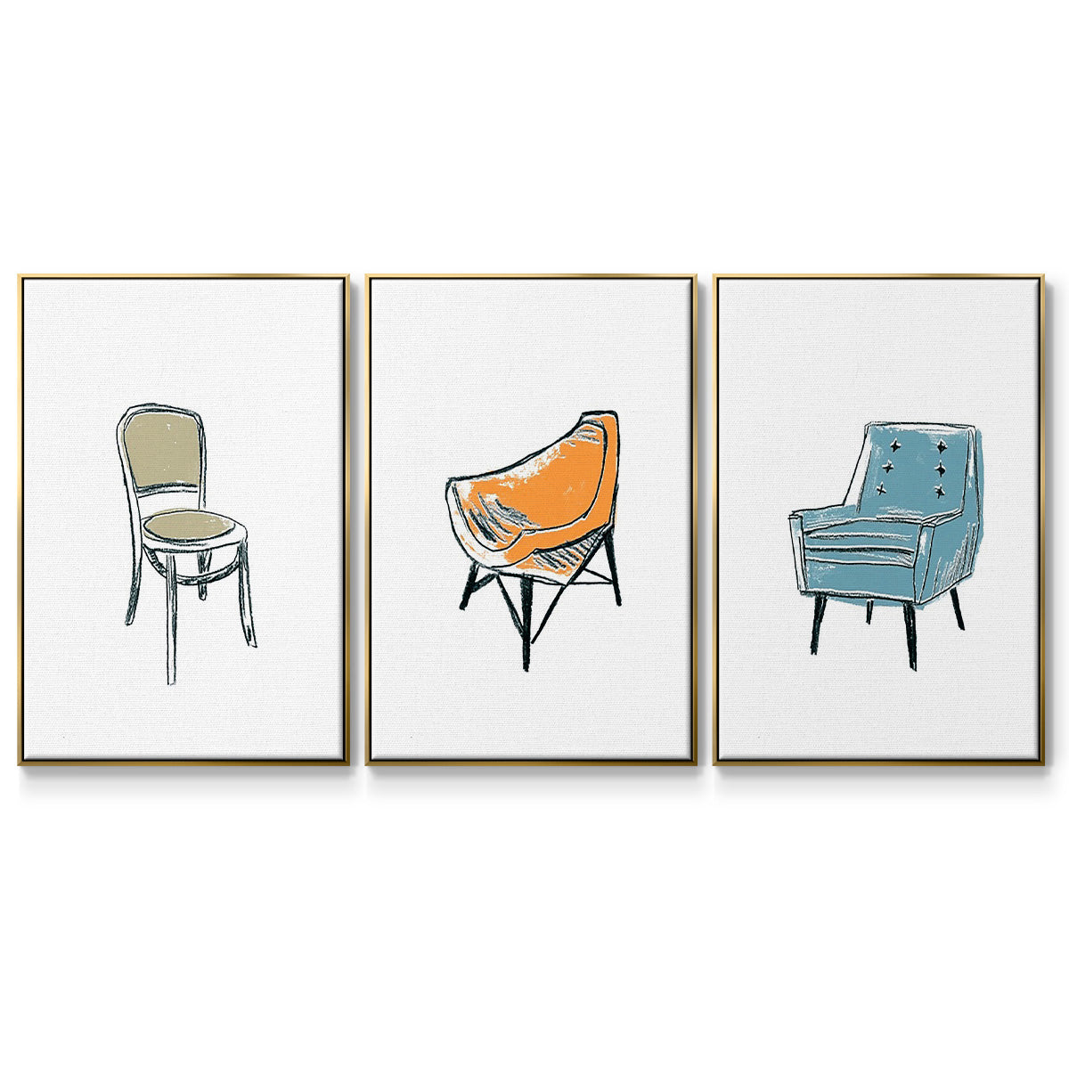 Take a Seat X - Framed Premium Gallery Wrapped Canvas L Frame 3 Piece Set - Ready to Hang