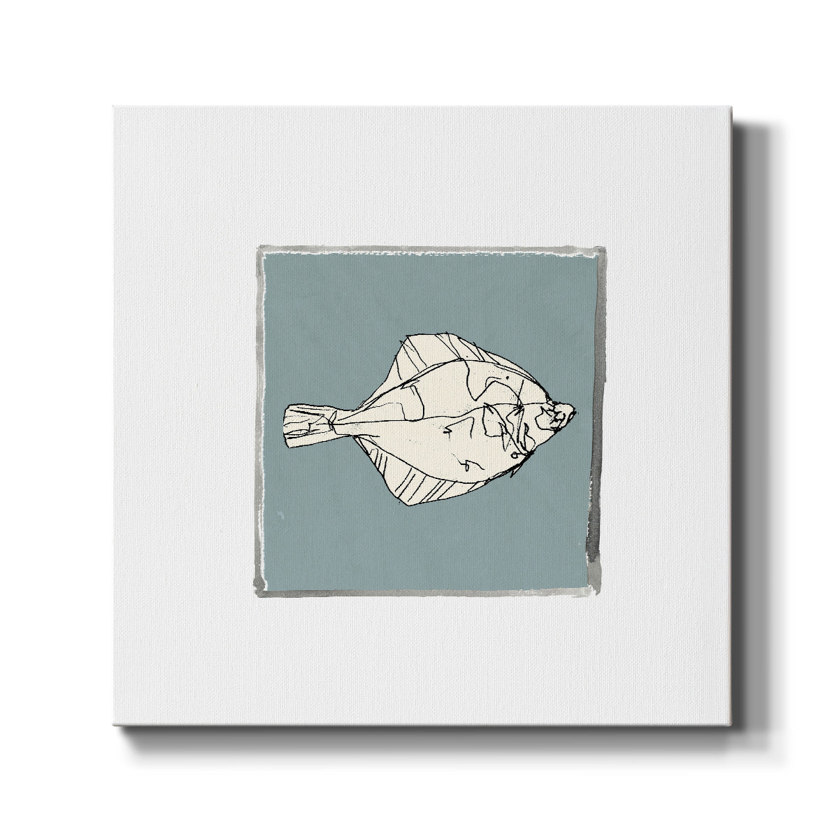 Block Print Fish V-Premium Gallery Wrapped Canvas - Ready to Hang