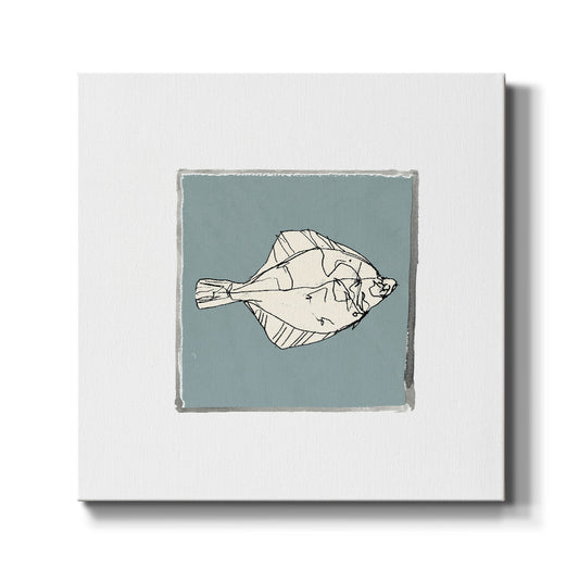 Block Print Fish V-Premium Gallery Wrapped Canvas - Ready to Hang