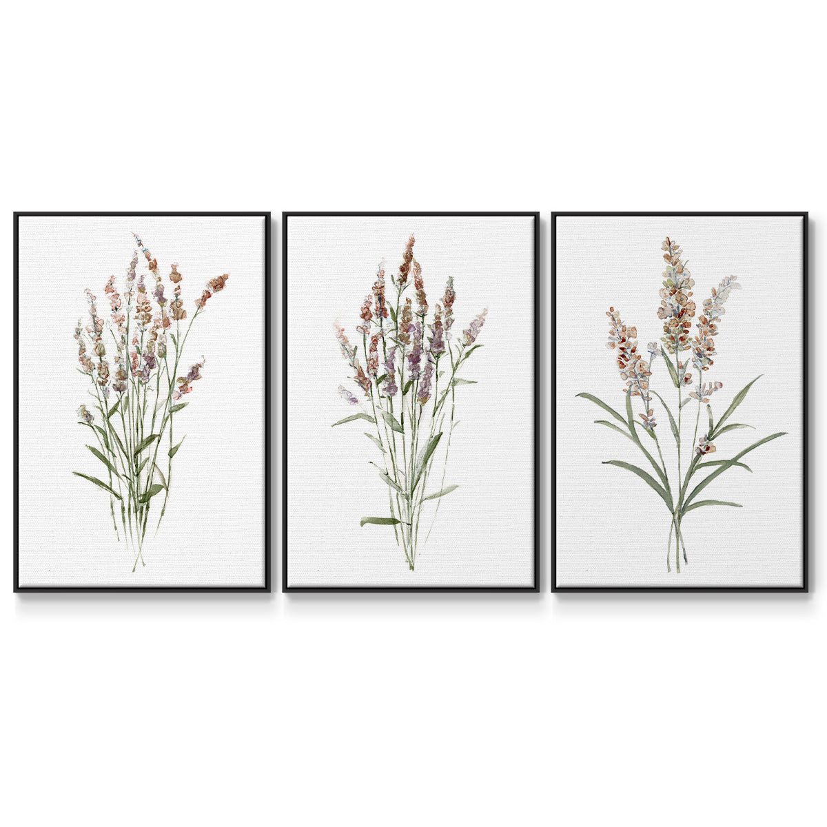 Dainty Botanical I - Framed Premium Gallery Wrapped Canvas L Frame 3 Piece Set - Ready to Hang