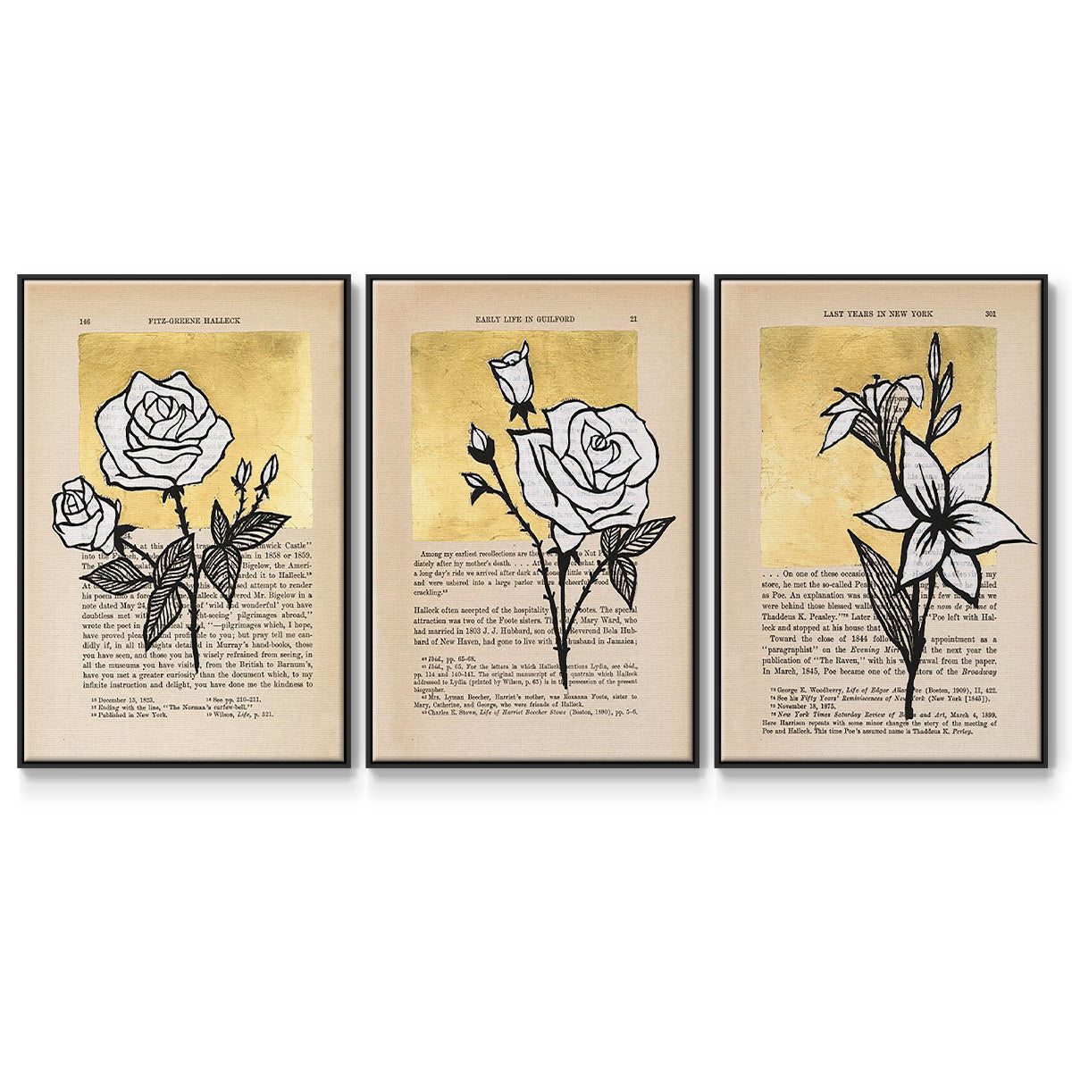 Floral Diary I - Framed Premium Gallery Wrapped Canvas L Frame 3 Piece Set - Ready to Hang