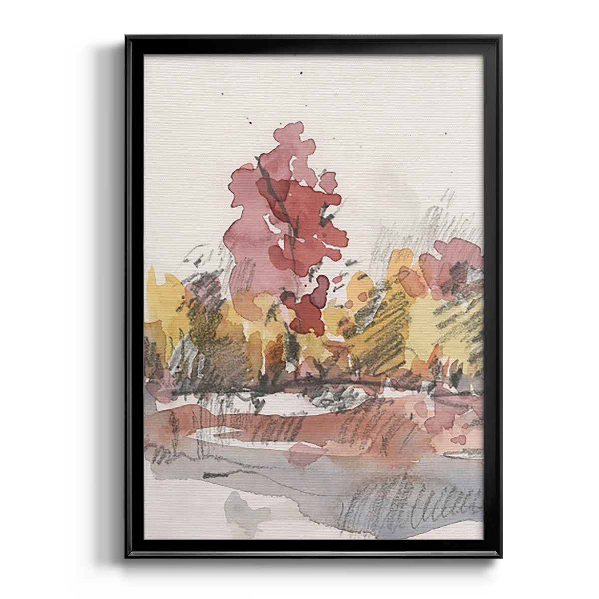 Watercolor Treeline Sketch I - Modern Framed Canvas Print