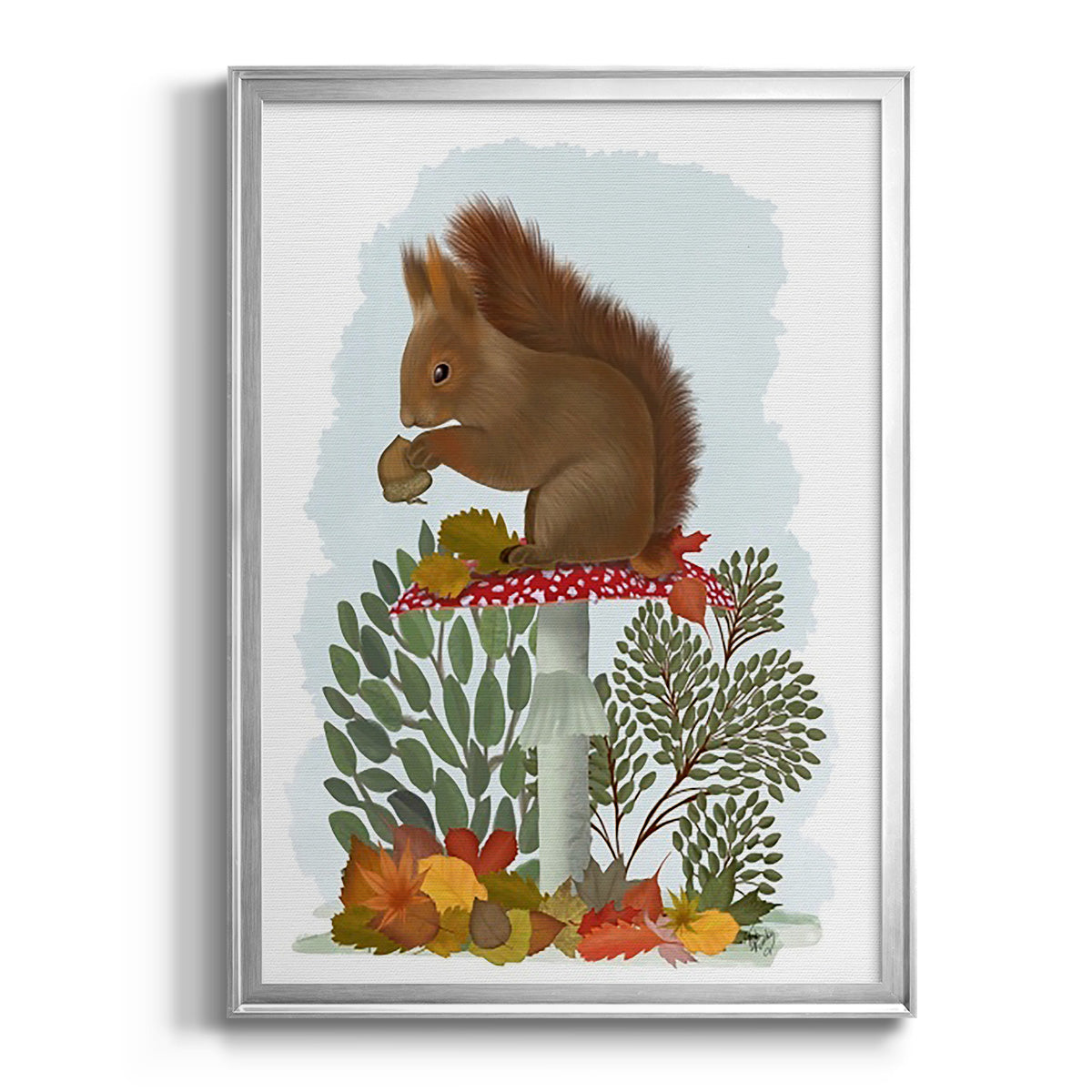 Red Squirrel On Mushroom - Modern Framed Canvas Print